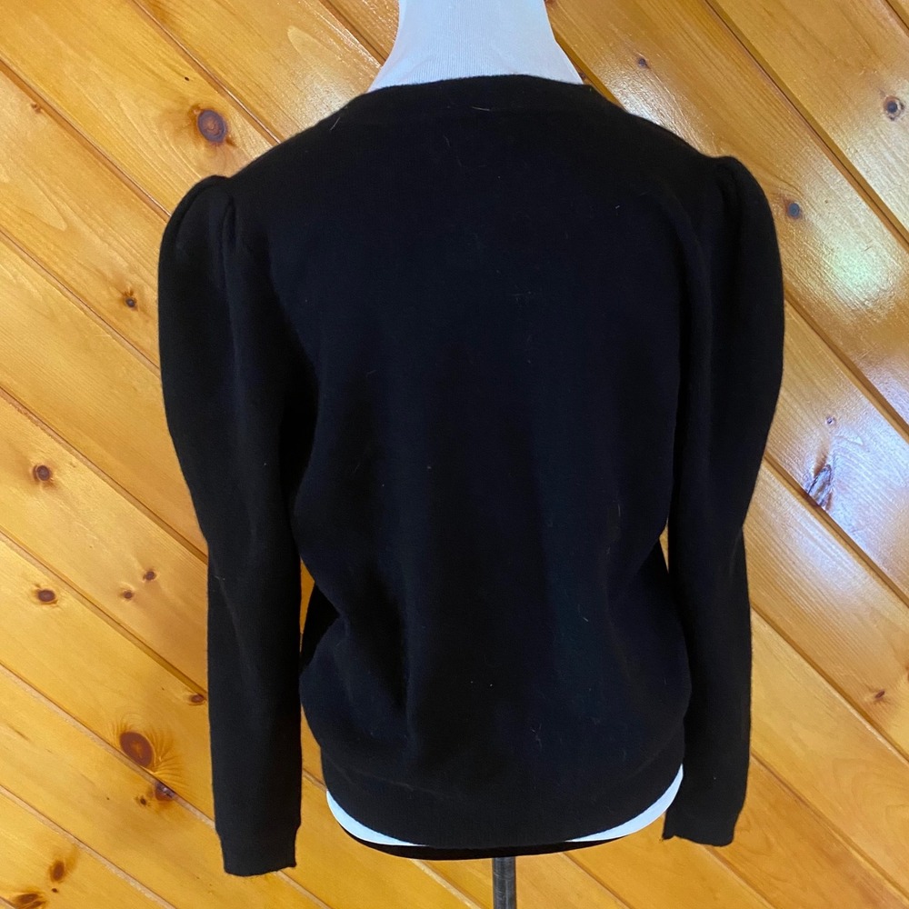 Charter Club Luxury 100% Cashmere Zip Front Puff Shoulder Cardigan Black Large - Picture 3 of 5